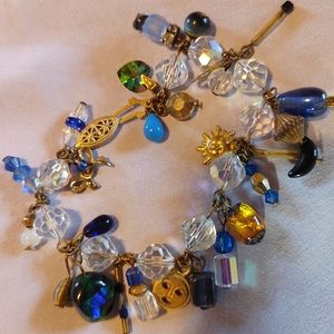 HipStarArt blue Crystal repurposed charm bracelet